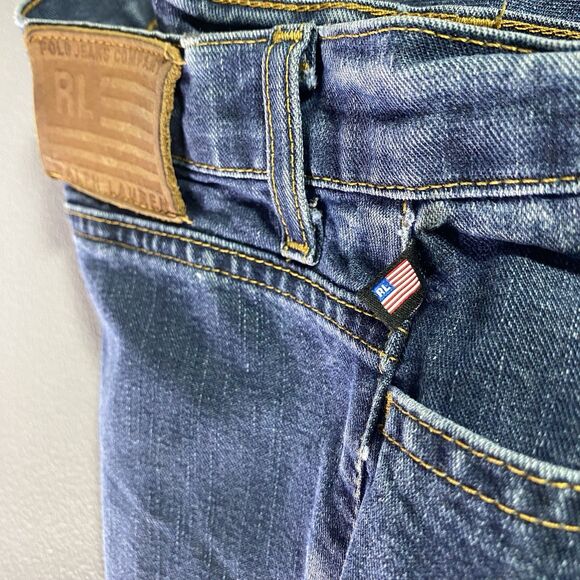 Vintage Polo Jeans Co RALPH LAUREN Flare Stitched Ranch Flag Denim Women 12 Blue - Picture 6 of 12